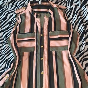 ‼️Pink, Green, & Brown Striped Sleeveless Blouse‼️